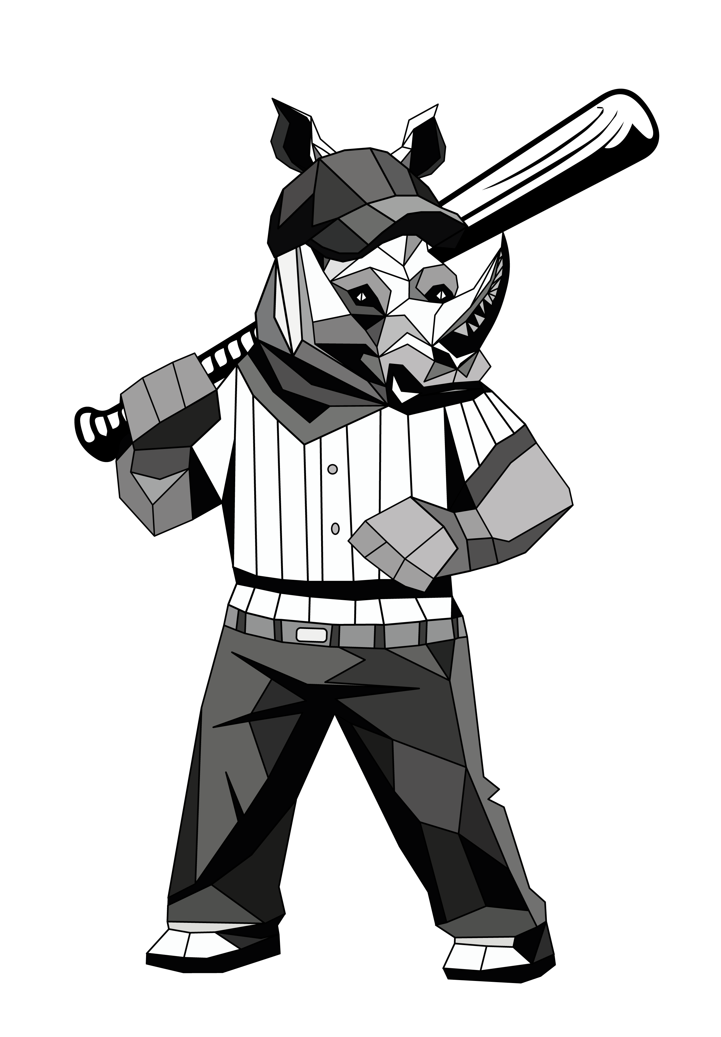 Rhino Ray with Baseball Bat action rhino baseball rhino baseball sticker bat sticker black and white rhino geometric animal geometric rhino low poly animal minimal rhino polygon animal polygon rhino ray rhino baseball player rhino character rhino illustration rhino sticker rhino with baseball bat sports sticker sporty rhino strong rhino