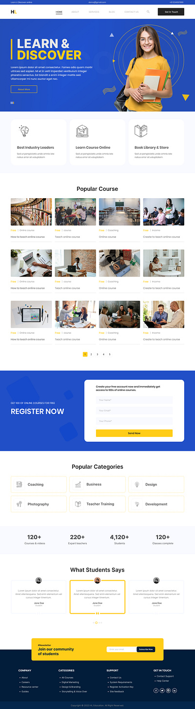 Online Courses and certification - Landing Page Design animation branding ui