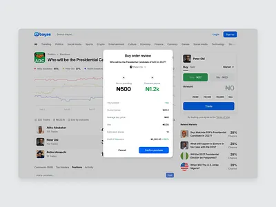 Buy order trade preview modal crypto design figma fintech payment prediction market trade ui web web app
