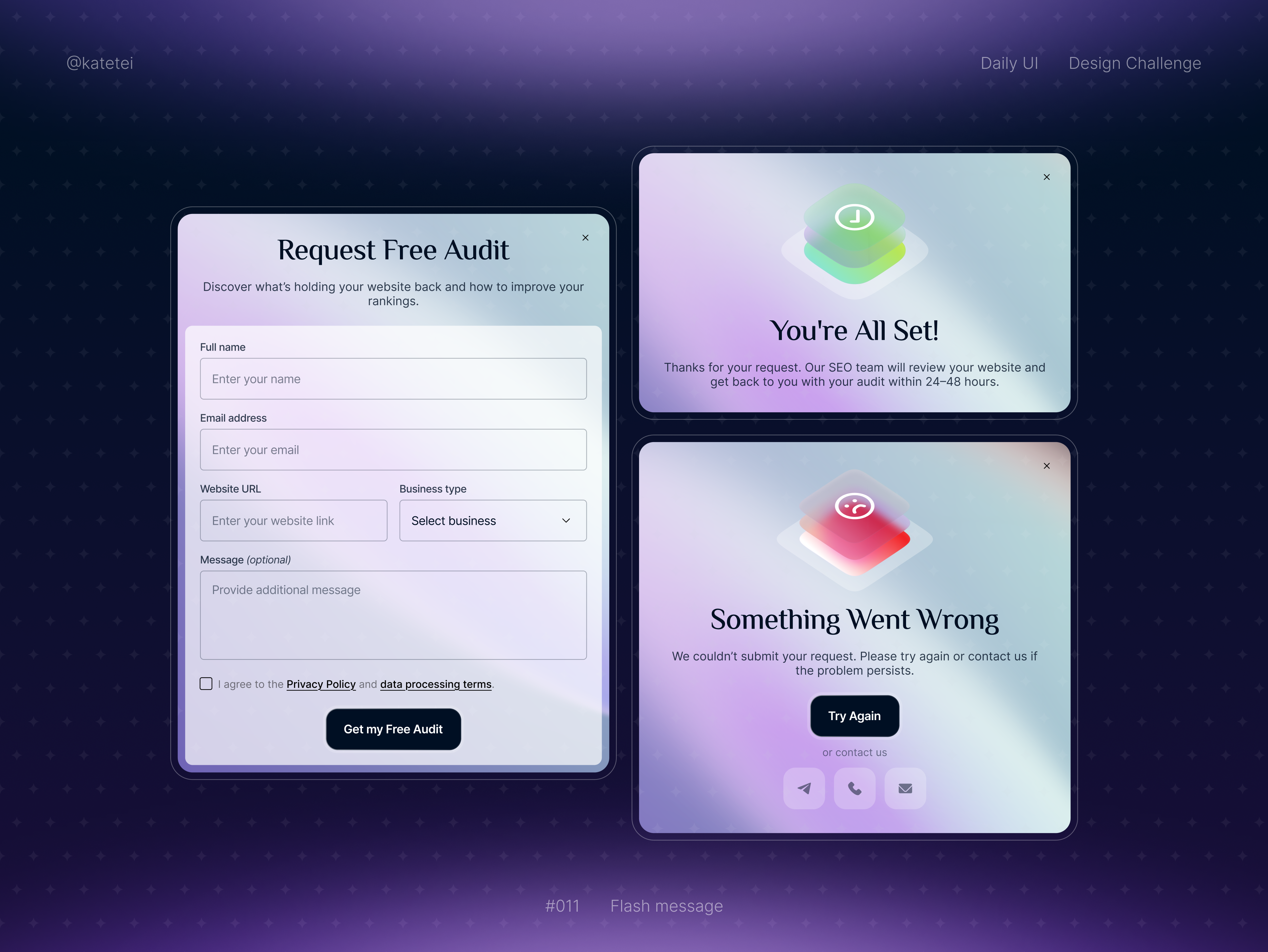 Flash message, Success message, Error message, Form #DailyUI