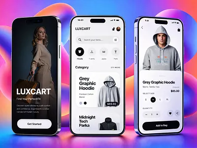 E-Commerce Mobile App Design – Fashion Shopping Experience animation appdesign appui designsystem digitalproduct ecommerce ecommerceapp fashionapp figma landing page mobileui onboarding productdesign shoppingapp shoppingui ui uidesign uiinspiration userexperience uxinterface