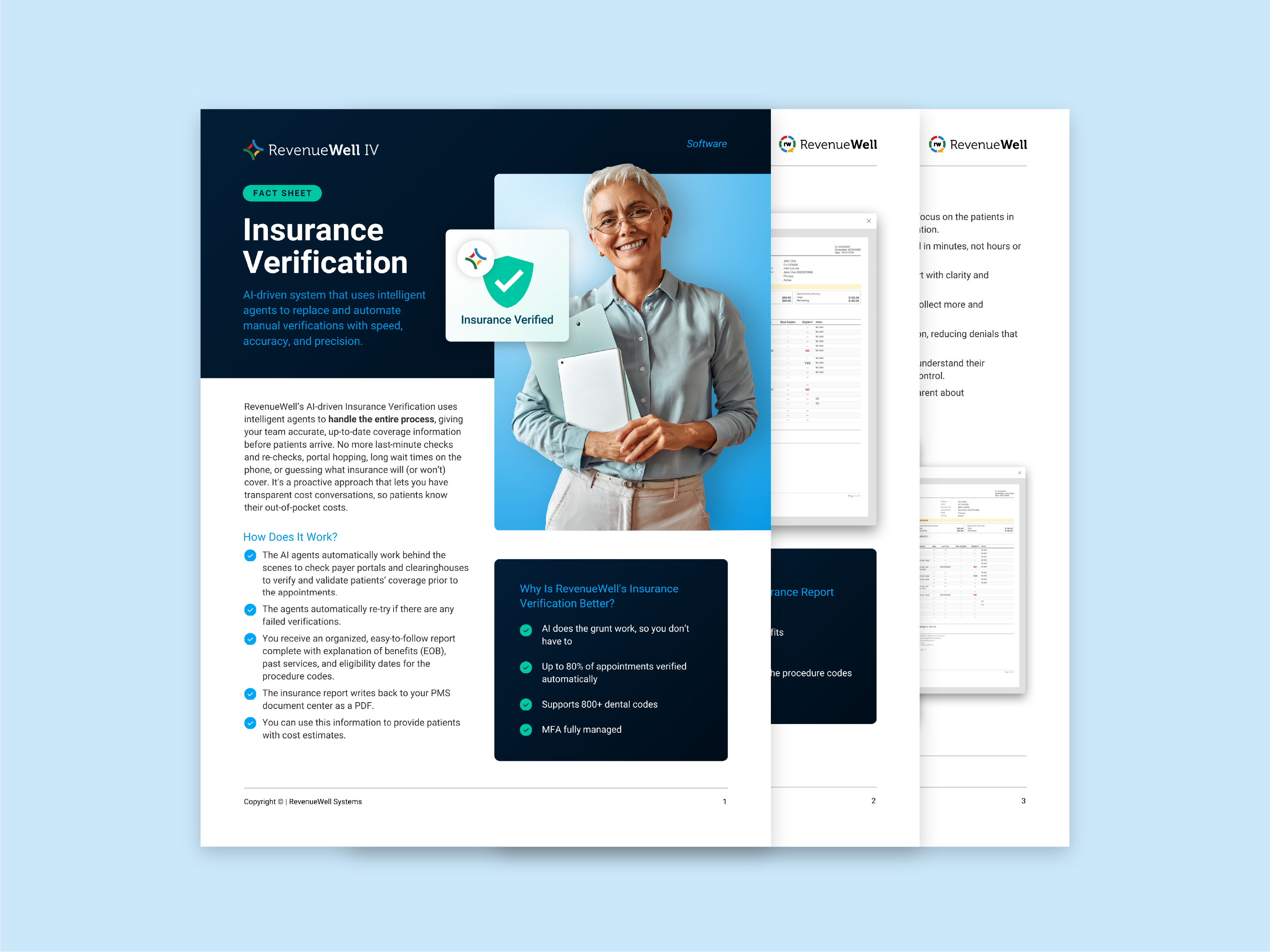 Insurance Verification One Pager brand brand design branding dental insurance dental software design graphic design insurance insurance verification layout design marketing marketing design one pager software typography verification