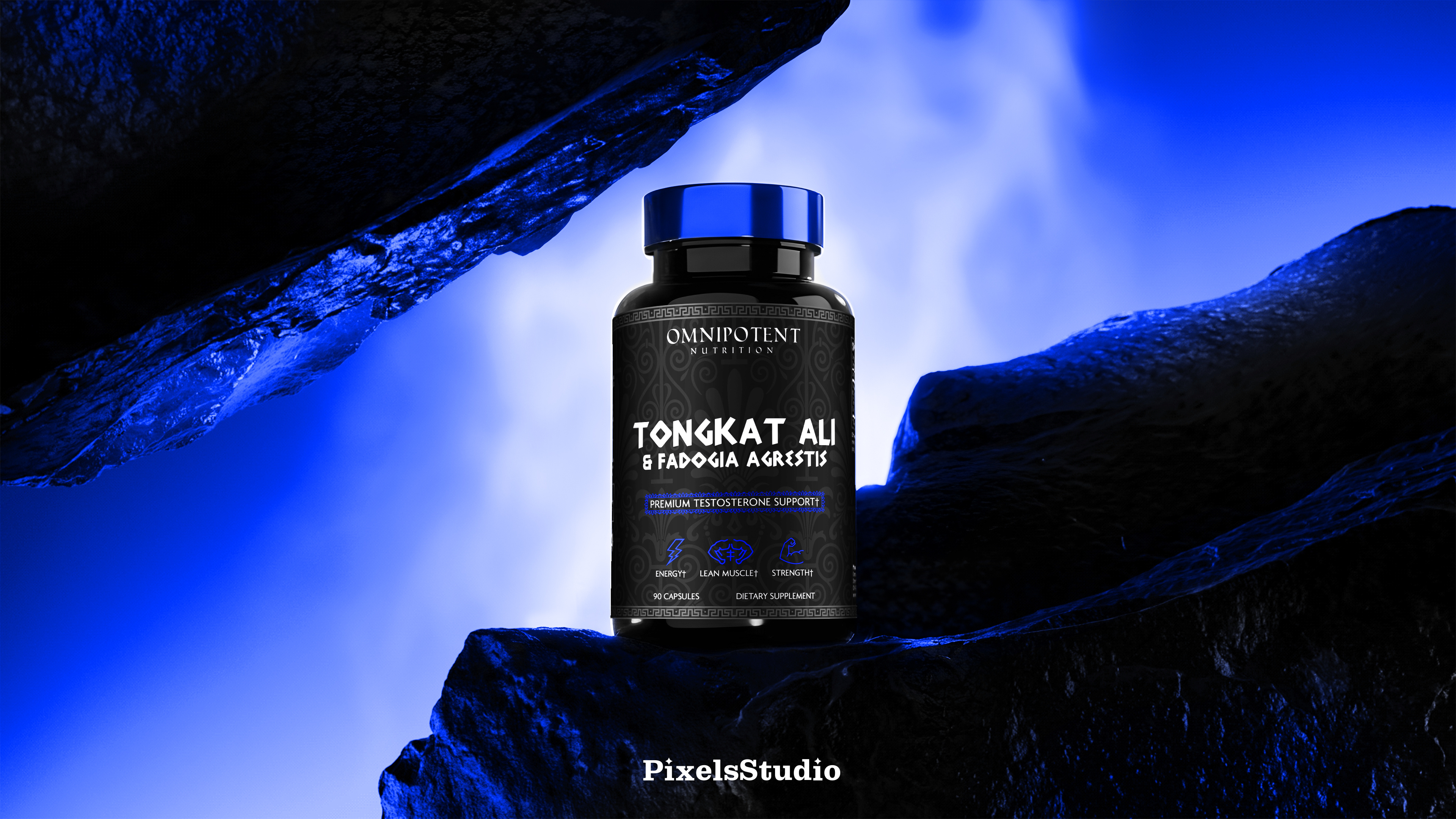 OMNIPOTENT ✦ Branding, Packaging, 3D branding graphic design label label design logo logotype packaging packaging design supplement supplement branding supplement packaging tongkat ali vitamin packaging vitamins