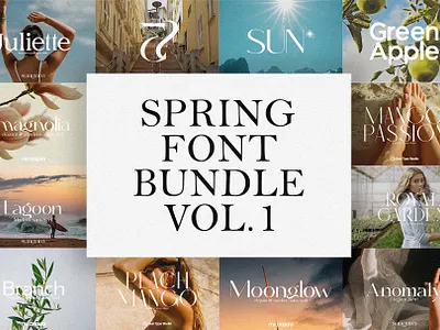 Spring Font Collection Vol.1 aura chic editorial elegant family font free ligatures modern moon sans schrifted serif spring studio summer sun type typeface typography