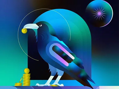 Raven bird coin gradient graphic image illustration raven solid graphic visual graphic