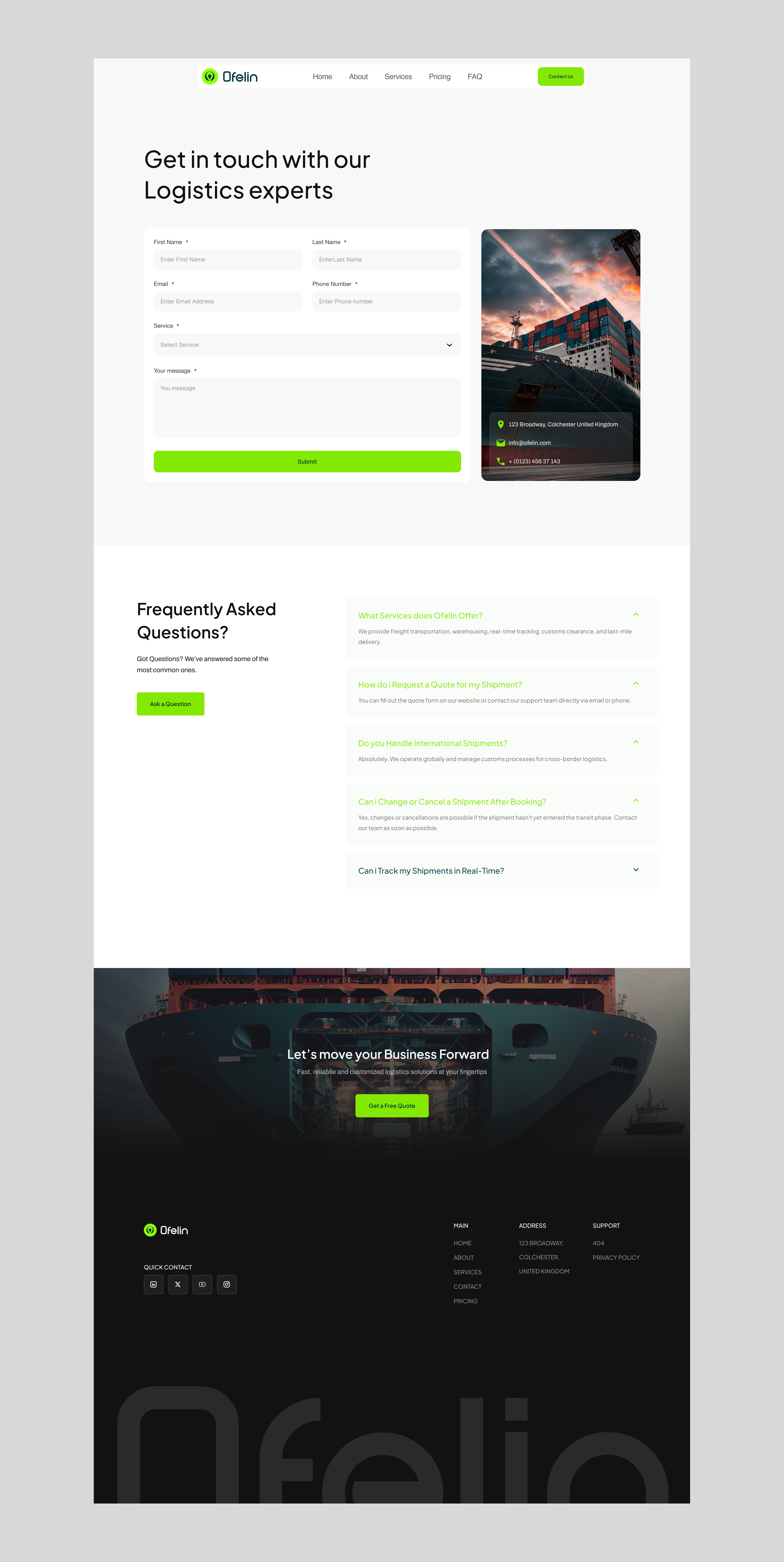 Contact Us Page for Shipment Website contact us logistics web designer logistics website logistics website design product designer shipment shipment app shipment website shipment website design shipping website uiux uiux designer website designer