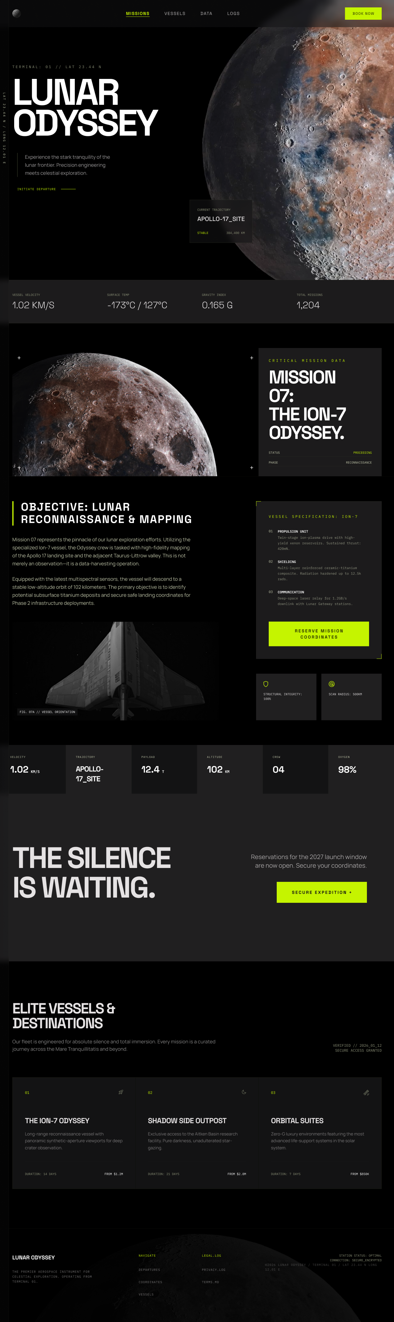 LUNAR ODESSEY aerospace darkmode lunar minimalism ui ux web design