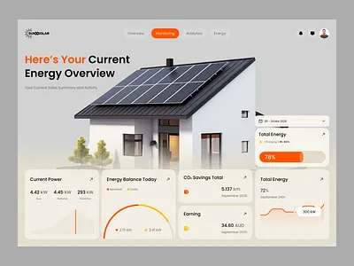 Solar Energy Monitoring Dashboard UI corporate energy energy dashboard energy ui green energy monitoring monitoring dashboard power tracking renewable energy saas dashboard smart energy ui solar app solar electricity solar energy solar panel solar power solar system ui ux design web design