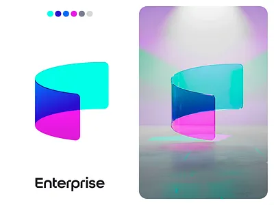 Enterprise mark 3d ai branding crm curved enterprise glass glow gradient logo shadow shine transparent unfold
