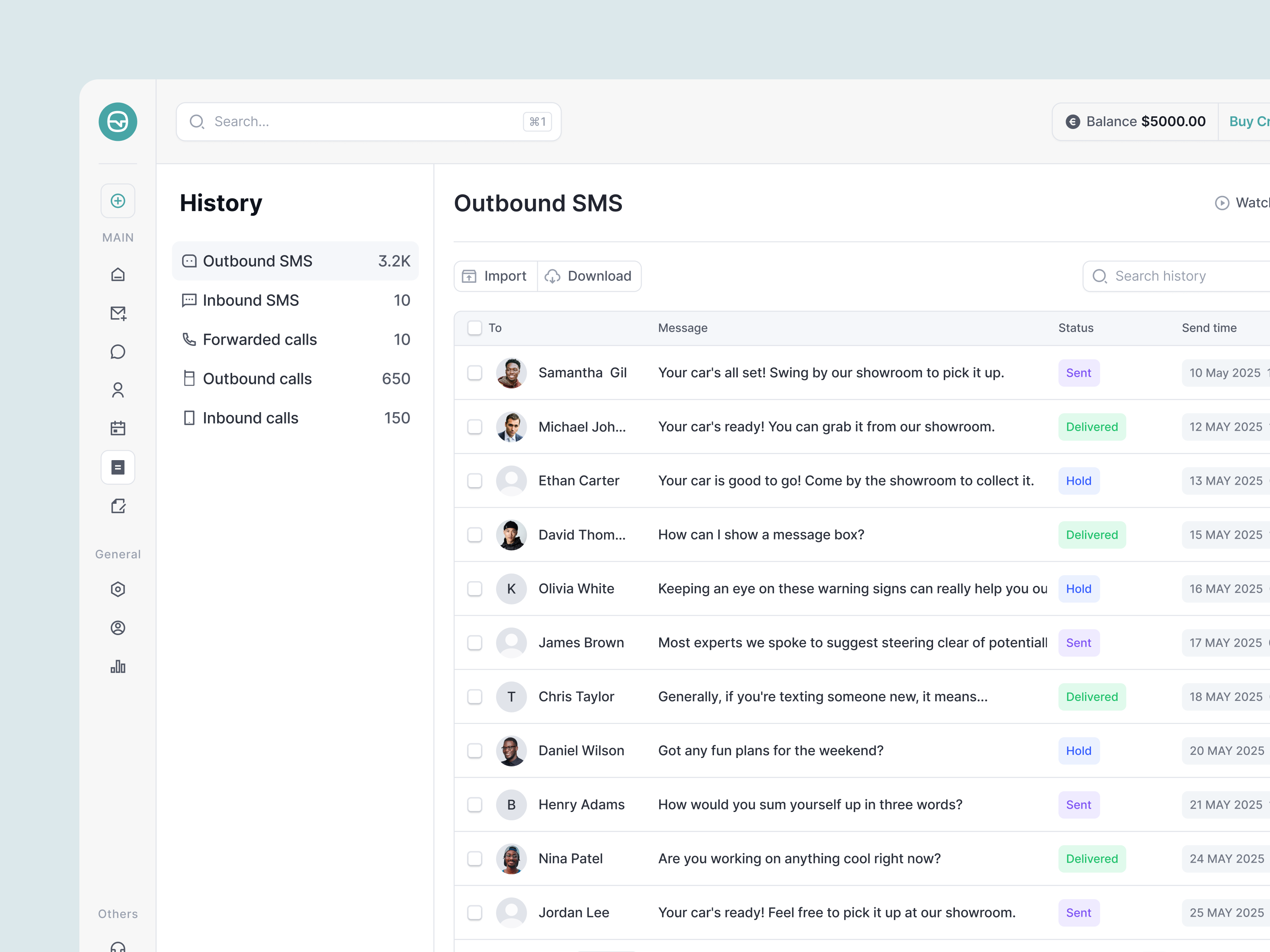 Example of SMS Delivery History Dashboard | Message Tracking Interface UI