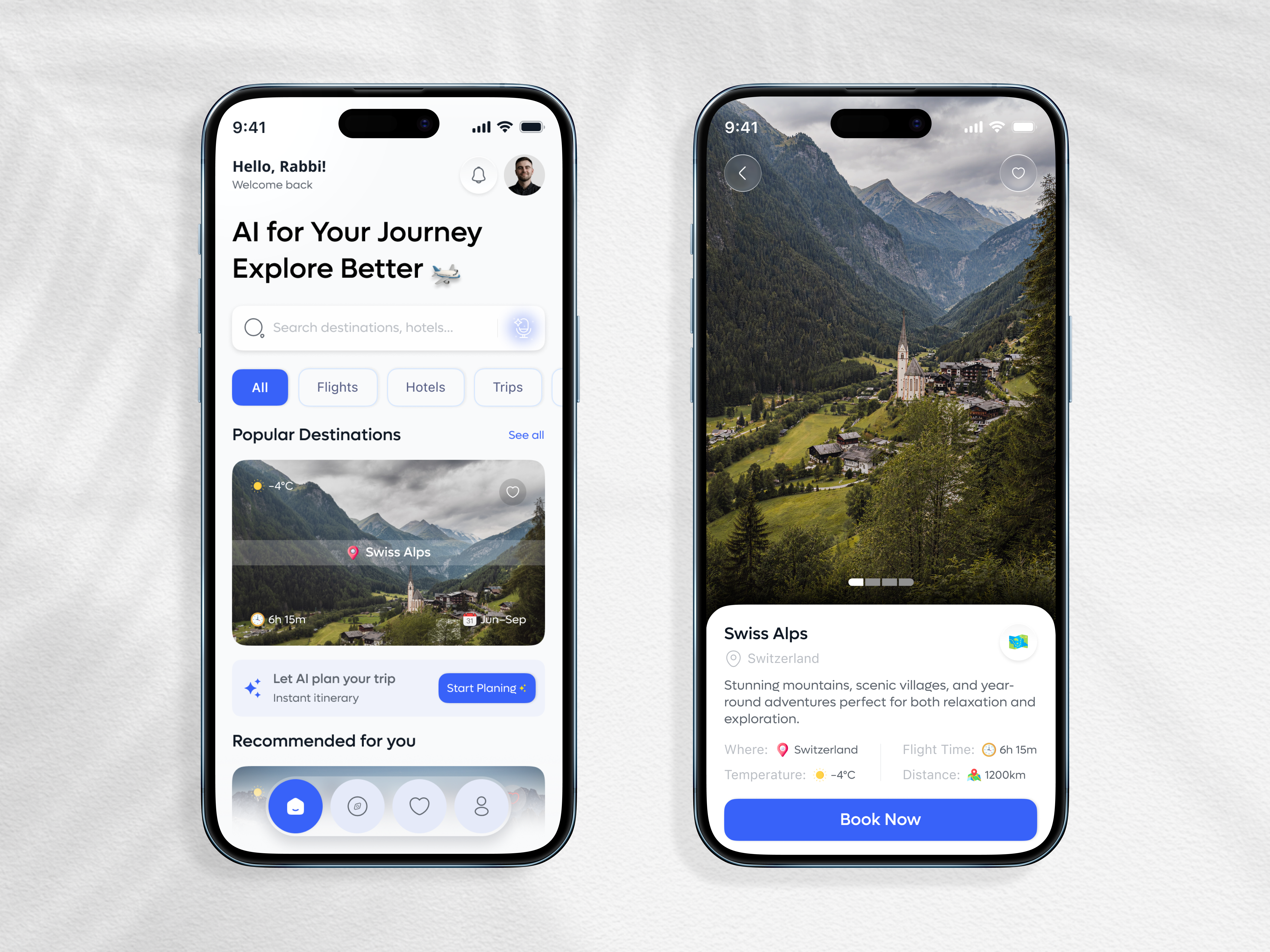 AI Travel Planner Mobile App UI