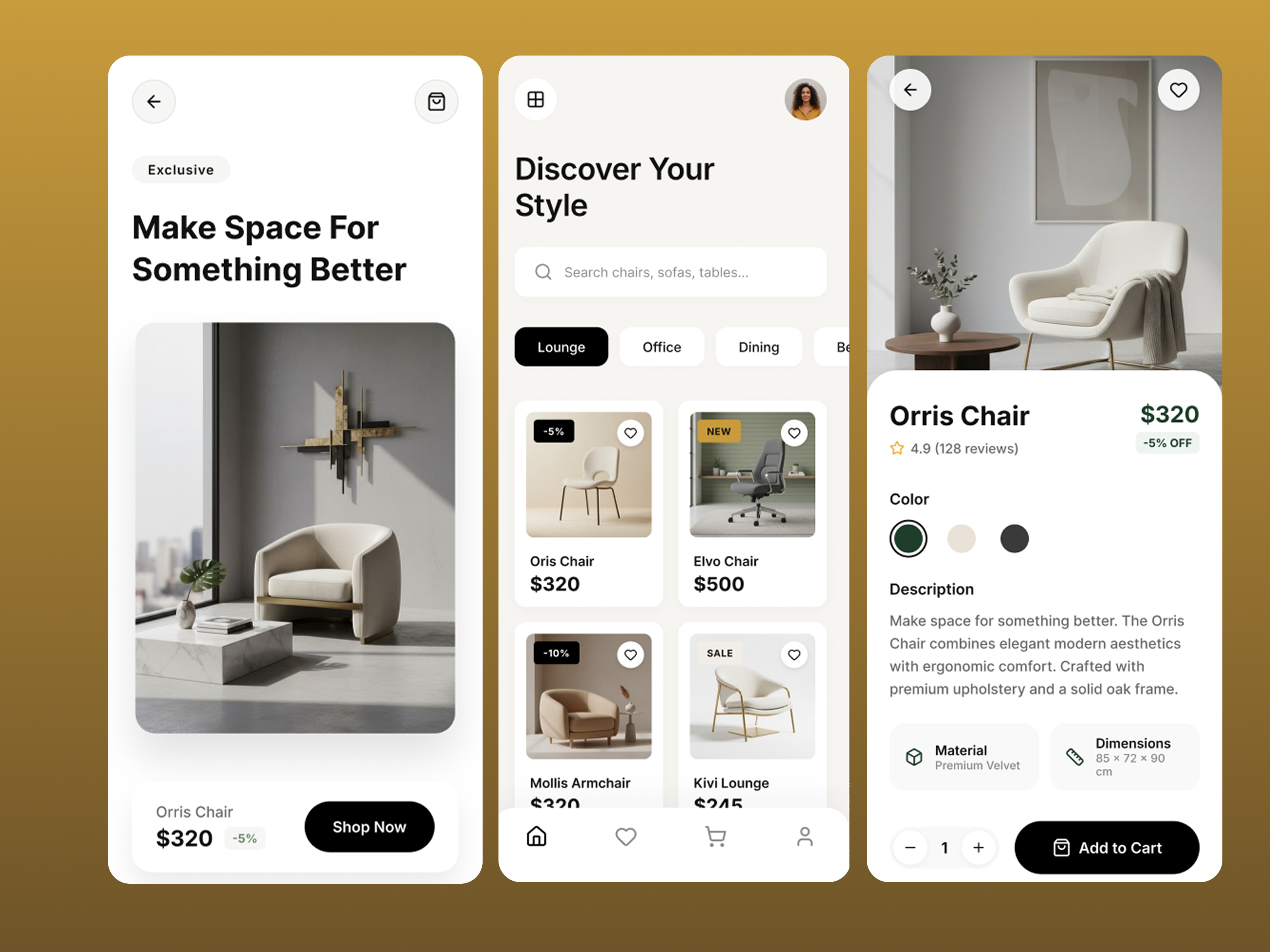 Modern Furniture App UI/UX Design – Minimal & Premium Mobile Exp