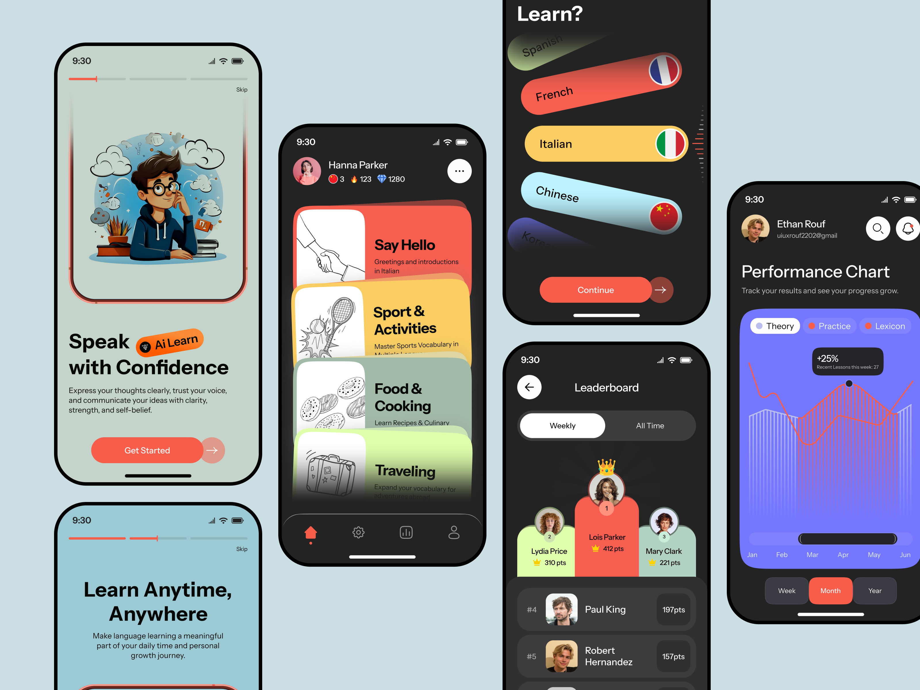 Language Learning App UI Design app design edtech design edtech mobile app education app elearning platform ios language learning language learning app learning app learning progress mobile app modern design onboarding screens online learning student app ui design ui ux ux design visual storytelling