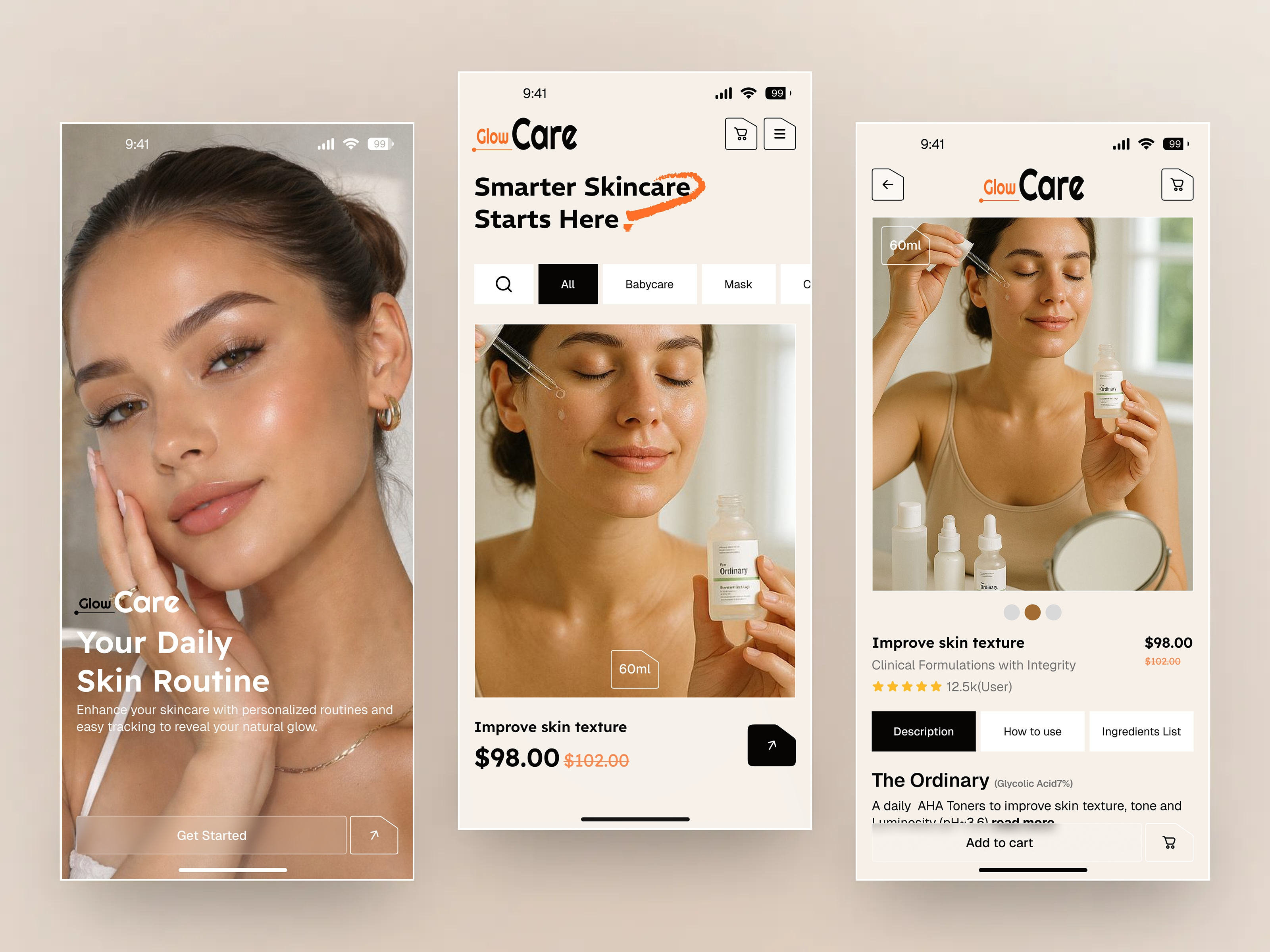 Glow Care- Luxury Skincare App UI