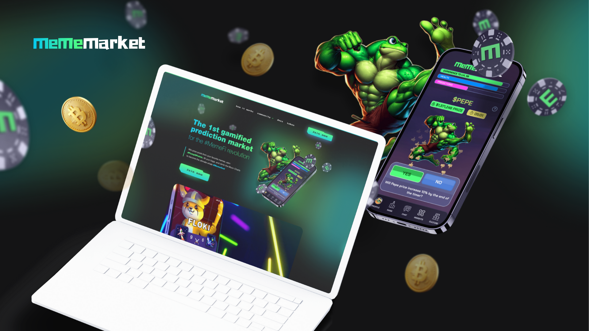 Meme Market – WordPress/Elementor Meme Coins Website blockchain apps crypto gaming meme coins prediction markets web3 social