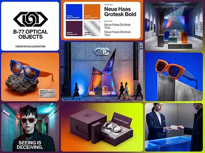 B-77 OPTICAL OBJECTS | Vision as Hallucination b77 optical brand identity branding bx cx cyberpunk aesthetic design eyewear branding flagship store futuristic design graphic design illustration logo luxury branding optical design packaging design radical luxury sculptural design visual identity