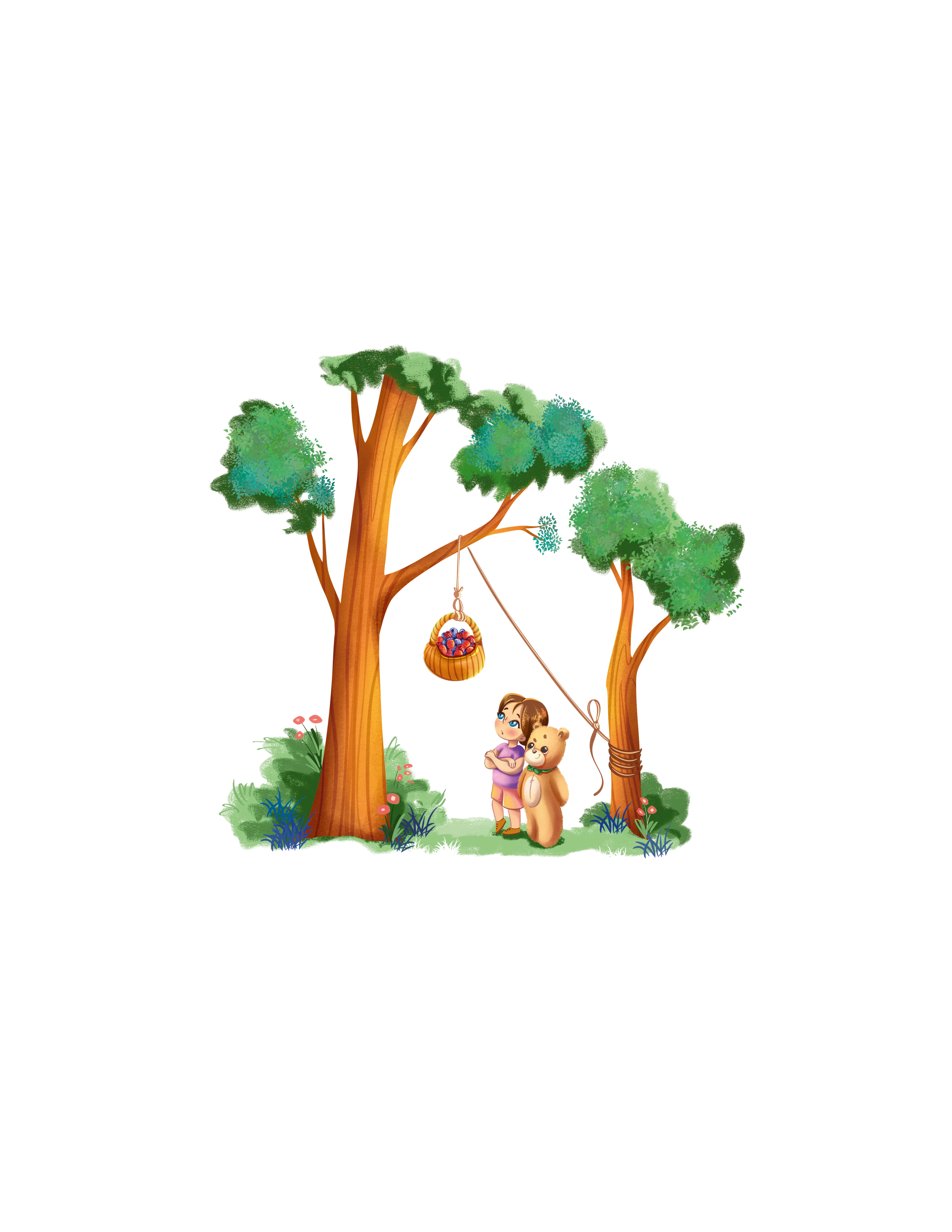 Spot art with cute characters 2d branding camp cartoon design digital digital art friends fun game graphic design illustration logic nature page product design spot illustration tree