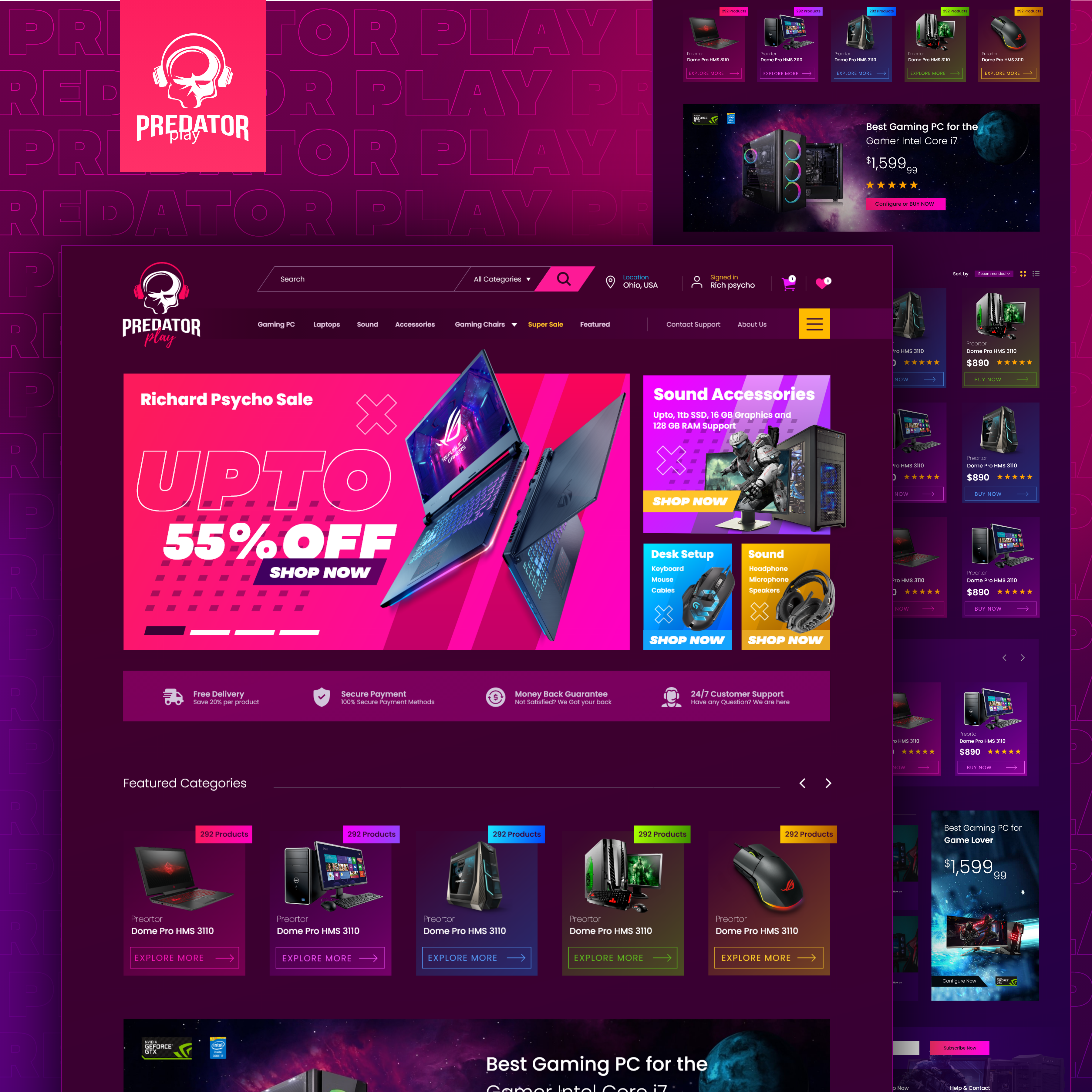 Gaming Gear E-commerce Landing Page | Dark UI dark mode dark ui ecommerce electronics figma gadgets gaming landing page modern ui neon online store product page tech store ui ui design user interface ux vibrant web design website design