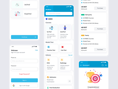 Medibee - eLearning Application for Medical Students blue flat medical minimal mobile subscription ux