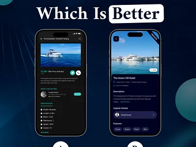 A vs B – Yacht Booking App UI Exploration appdesign interface mobileapp modern app productdesign ui ux