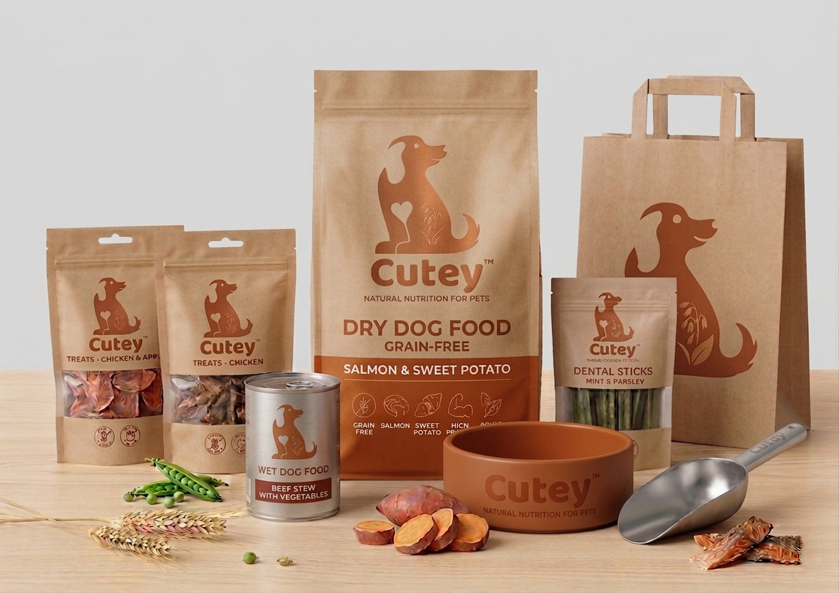Project Title: Cutey – Premium Natural Pet Nutrition Branding animalnutrition branddesign branding dogfood graphicdesign identity logodesign mockup naturalproducts organic packaging packagingdesign petcare petfood visualidentity