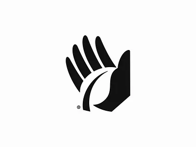 Hand + Leaf mark arm branding design fingers geometry graphic design hand icon illustration leaf logo mark minimalism nature negative space palm tree
