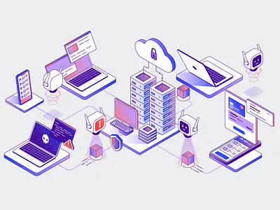 Cyber security concept cyber illustration internet isometric server technology threat vector