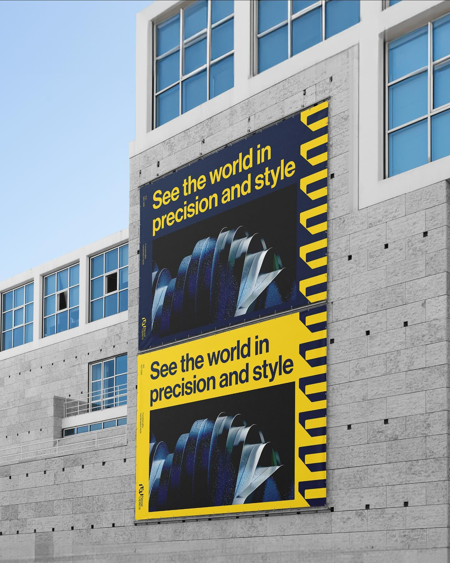 Nexa Optics branding concept. banner billboard branding design download identity lifestyle logo mockup mockups outdoor branding premium psd stationery template typography