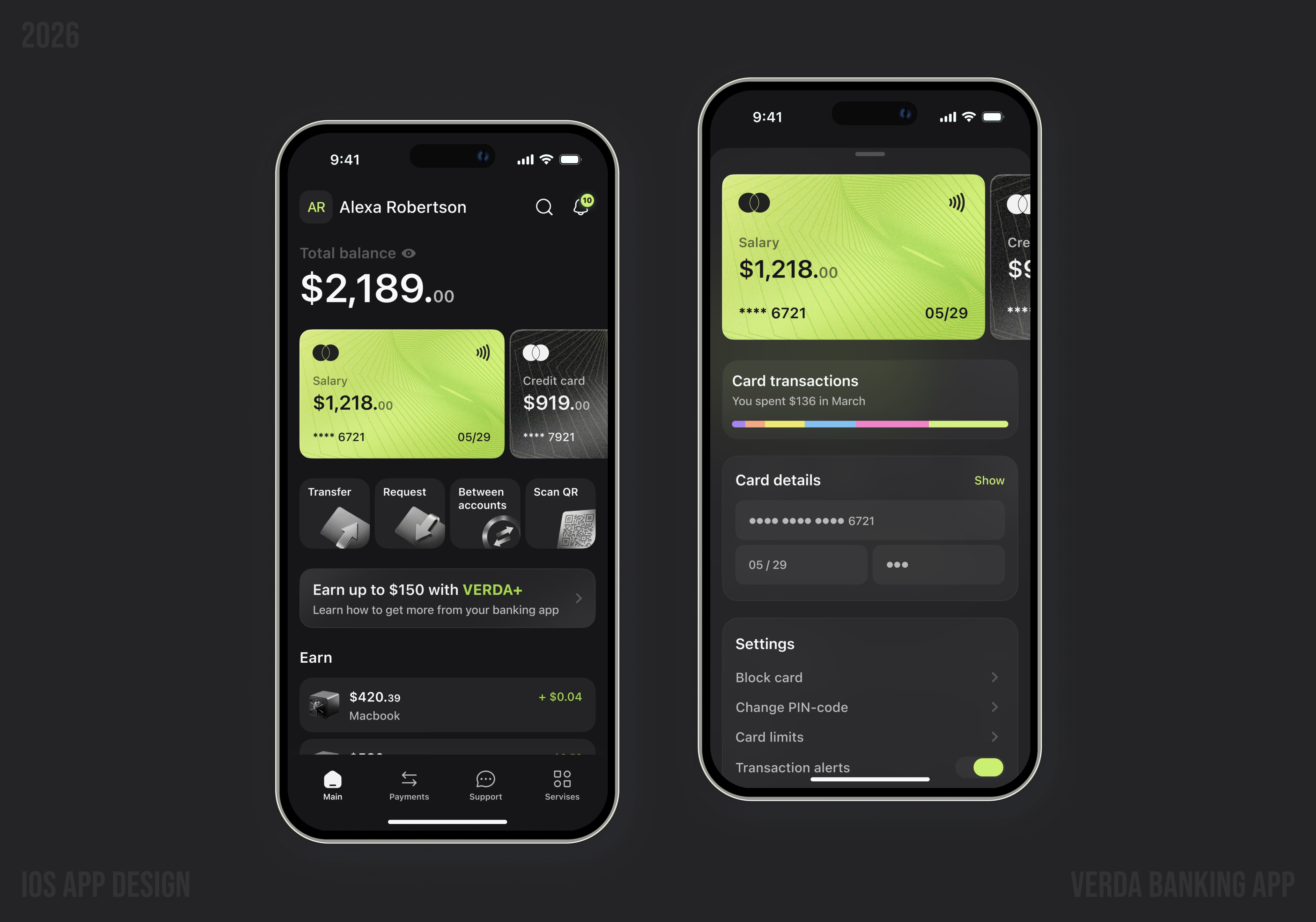 Verda – Mobile Banking App Design bankingapp creditcard finaceapp financesaving financial management fintech mobileapp productdesign subscription app tabbar uidesign uxdesign