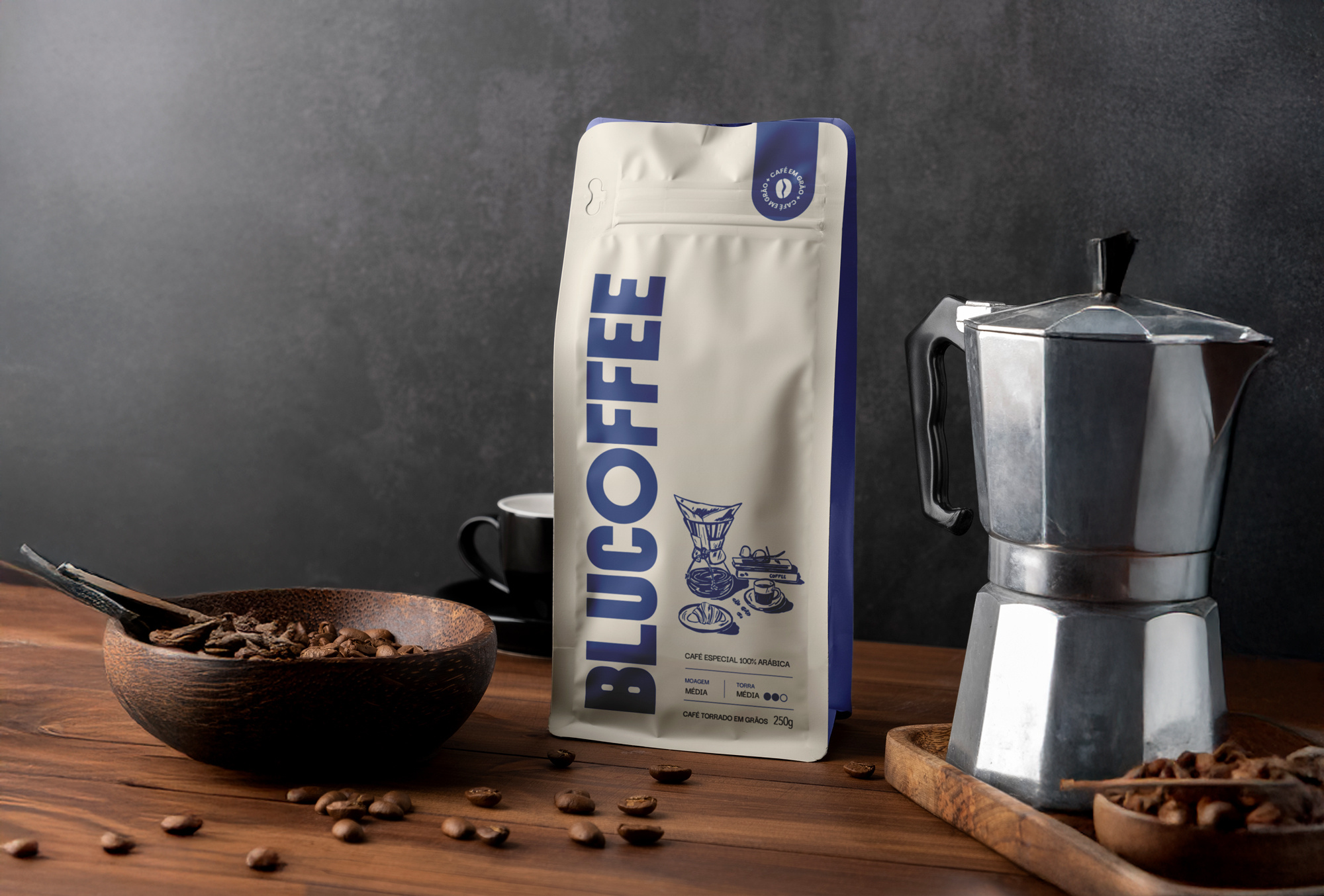 Blucoffee - Coffee Brand and Packaging beverage cafe coffee embalagem label packaging pouch specialty coffee