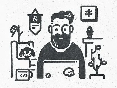 At Work animal cavapoo coffee computer dog hand drawn home office illustration laptop plant procreate puppy remote work skull