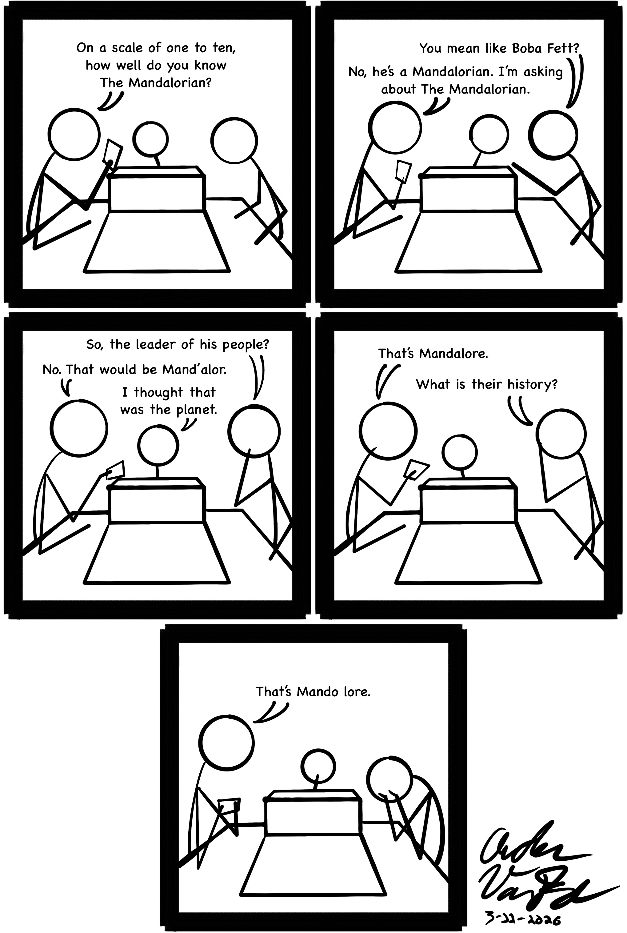 Mando Lore board game cards cdsk comic disney illustration star wars™ stick figures trivia