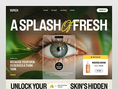 Glow-Focused Beauty Website Design for Suriza beauty cosmetics glowing skin landing page minimalist pastel product skin care skincare skincare brand skincare landing page skincare store skincare ui skincare website web design website website design