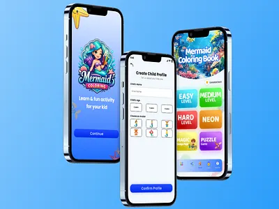 Creative Kids Coloring App UI Design | Modern app ui cartoon colorful design coloring app creative app design inspiration digital design figma game ui illustration kids app kids ui mermaid mobile app design mobile ui playful ui ui design uiux design user experience ux design