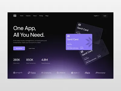 Website hero section design for a fintech platform. product design ui design web design