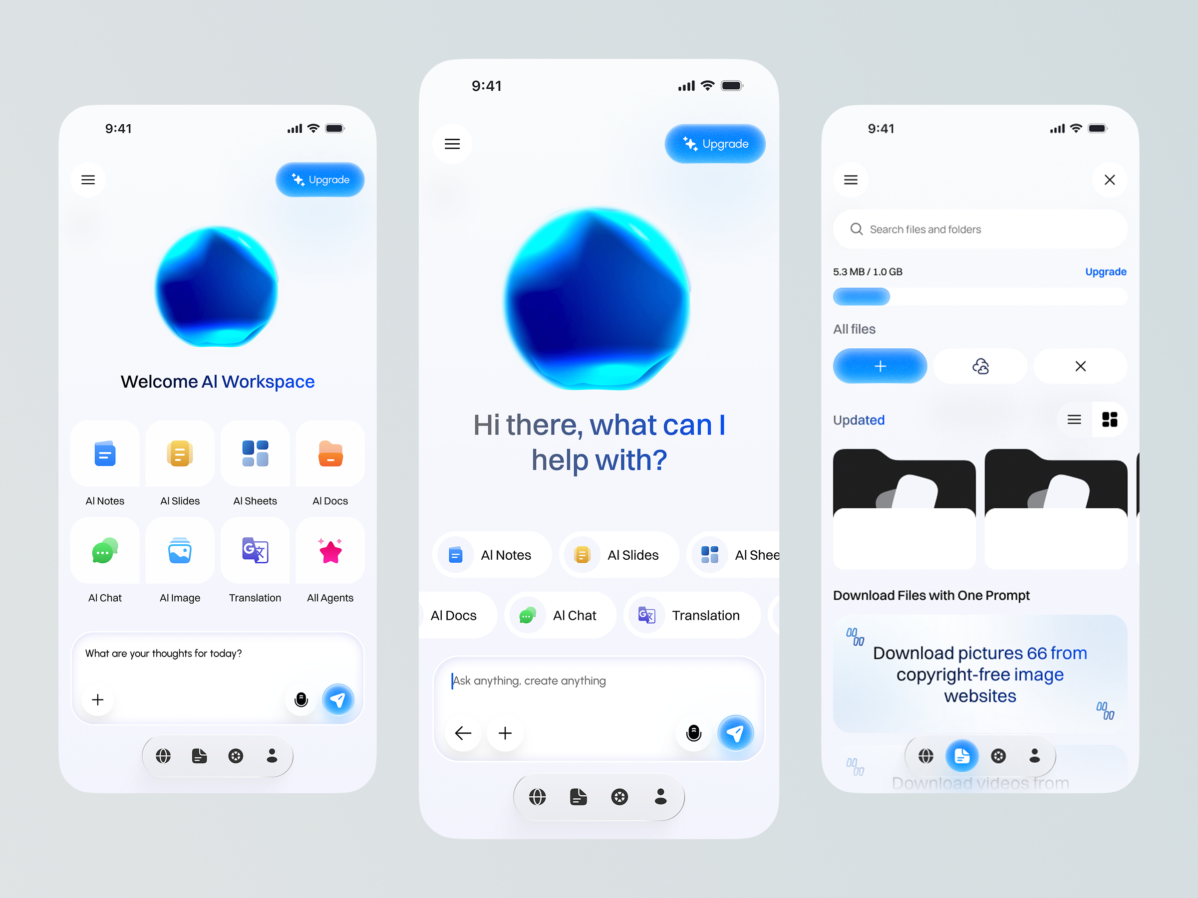 AI Assistant App UI ai ai app ai assistant app design chat ui clean ui dashboard minimal mobile app modern ui productivity ui design ux design workspace