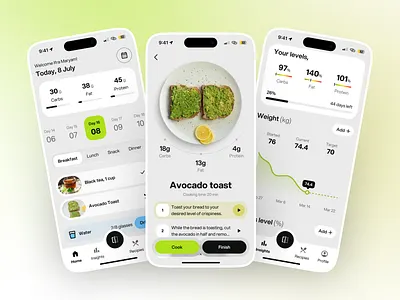 Health Tracking UI - Recipe App android app design chart cooking fitness food health ios minimal mobile app design modern nature organic recipe tracking ui ux