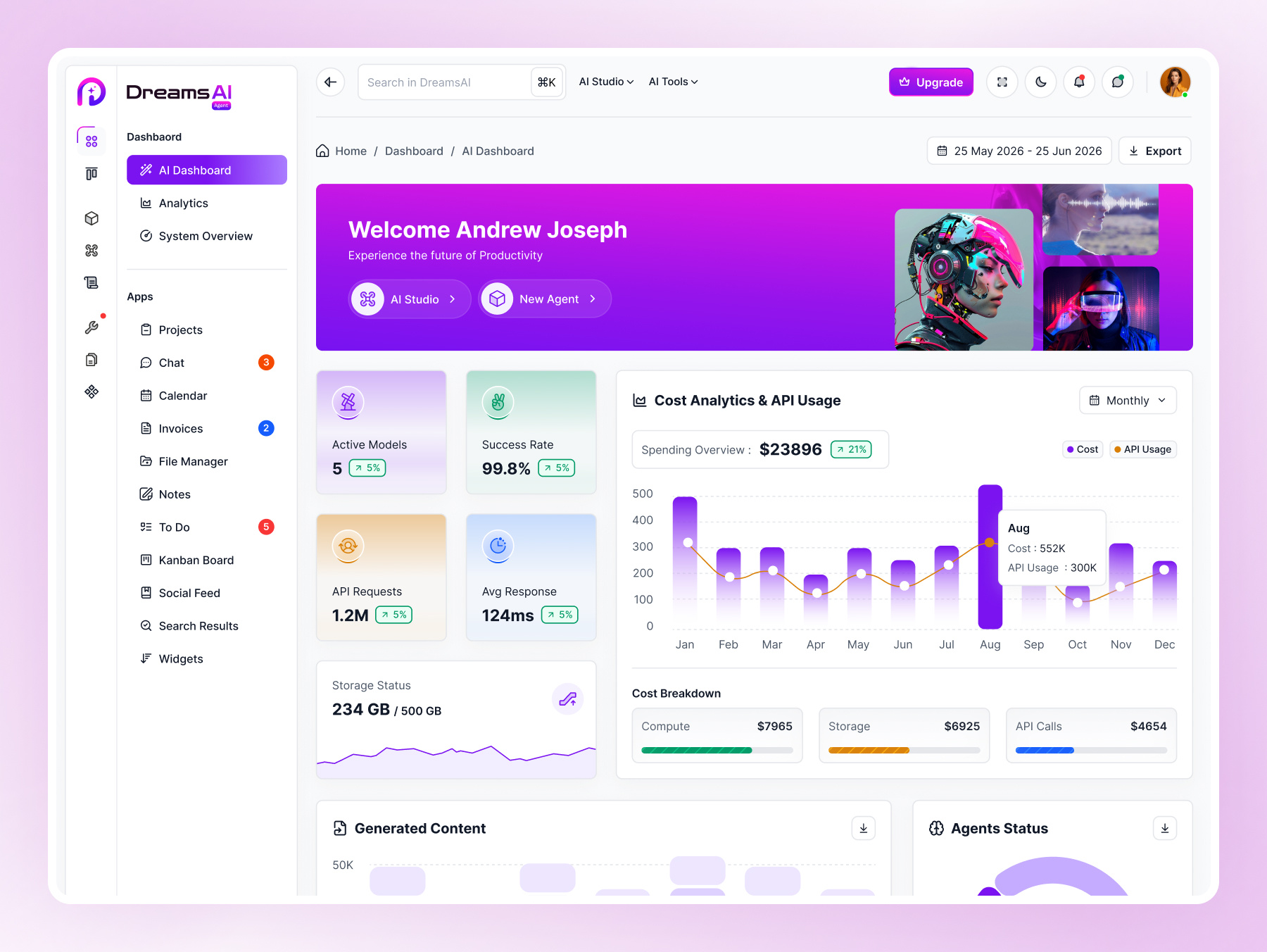 Clean AI agent dashboard template with analytics | DreamsAI admin dashboard ai agent ui ai dashboard ai saas ai template ai tools ui ai ui design analytics dashboard app dashboard chatbot ui clean ui dashboard template minimal ui modern dashboard prompt ui saas dashboard startup ui tailwind css ui ux design web app ui