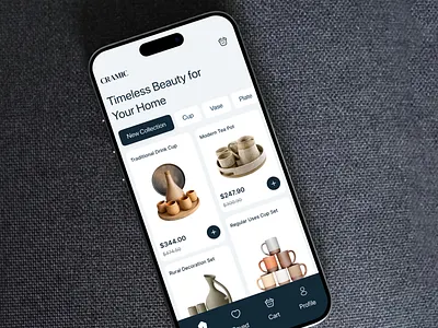 Handmade Ceramic Home Decor E-Commerce App UI Design aestheticui artisan ceramic ceramic product app ceramicdecor decorapp dishdecor figma handmade handmadeceramics homedecor homestyling interiordesign lifestyleapp luxuryhome modernliving modernui premiumdesign usamarket visualdesign