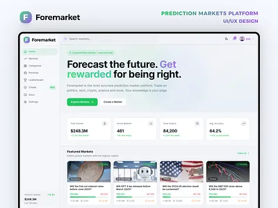 Foremarket - Prediction Markets Platform UI/UX Design betting app crypto app cryptocurrency fintech forecasting app kalshi polymarket prediction markets trading ux design web3 app