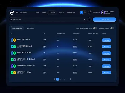 Solidly - Crypto Dashboard amm blockchain crypto crypto dashboard crypto exchange crypto swap crypto trading crypto ui decentrlized defi ui defidesign design dex dashboard liquidity pool product swap trading platform web web3