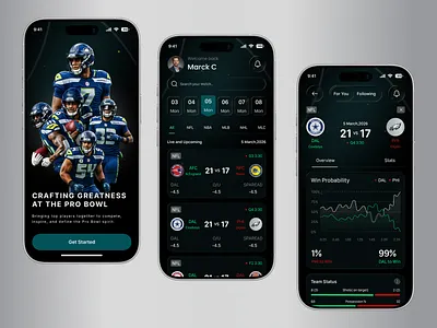 Pro Bowl Sports Live Score & Match Tracker App app design app ui design clean design game tracker ios app live match live score match tracker mobile app mobile app design nfl app pro bowl app scoreboard ui sports analytics sports app sports stats