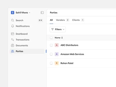Redesigning B2B App Experience accounting software admin panel client management crm dashboard ui data table filter ui finance list view product design saas ui sidebar navigation tabs ui design ux design vendor management web app