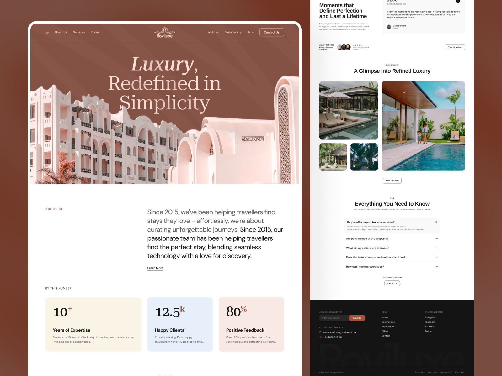 Roviluxe - Luxury Hotel Booking Website agency booking website clean design hotel hotel booking landing page luxury design modern ui product design resort uiux uiux design uiux design agency web app web design web development website