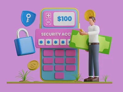 Financial App 3D Illustration 3d 3d art 3d character 3dillustration app banking blender business character design finance financial illustration lock money online safety security smartphone technology