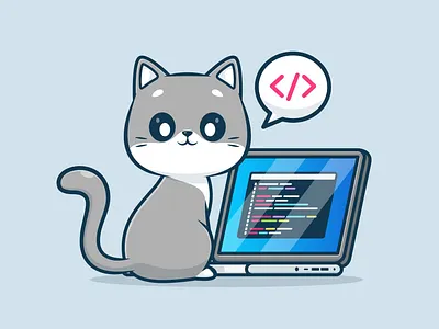 Cat Coder🐱💻 animal branding cat character coder coding computer cute doodle flat icon illustration laptop logo profession programmer technology working