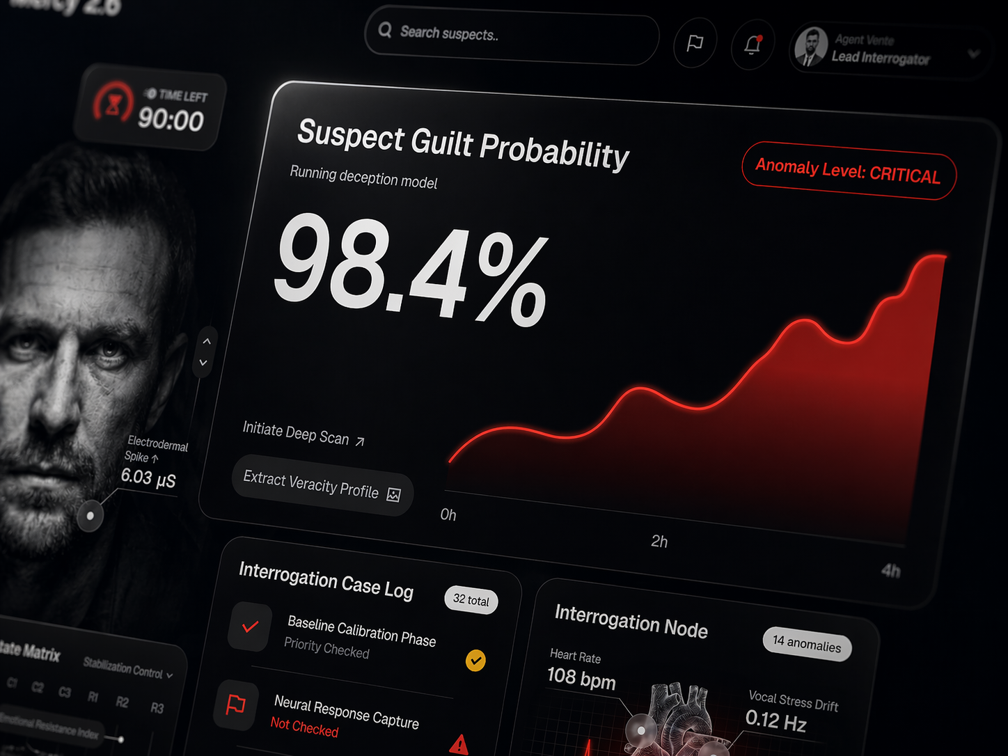 Mercy 2.6 - Interrogation AI Dashboard ai darkui dashboard dataviz futurism interface productdesign scifi uiux