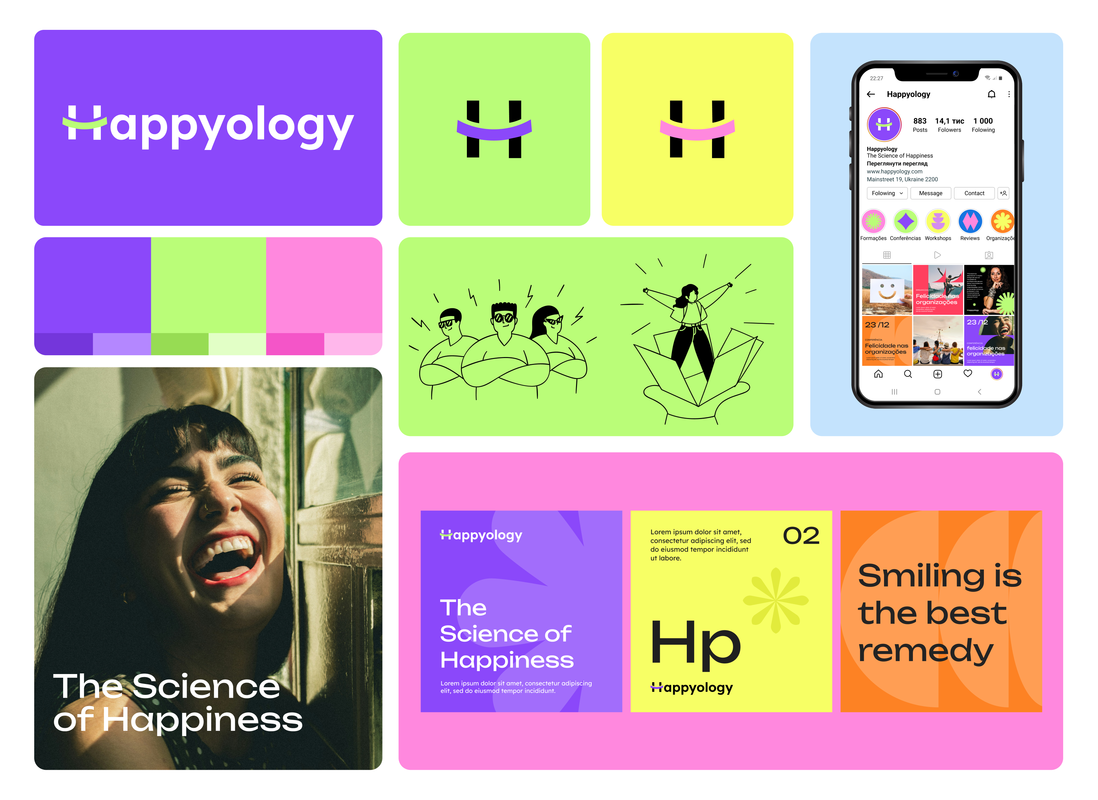 Happyology brand branding graphic design logo
