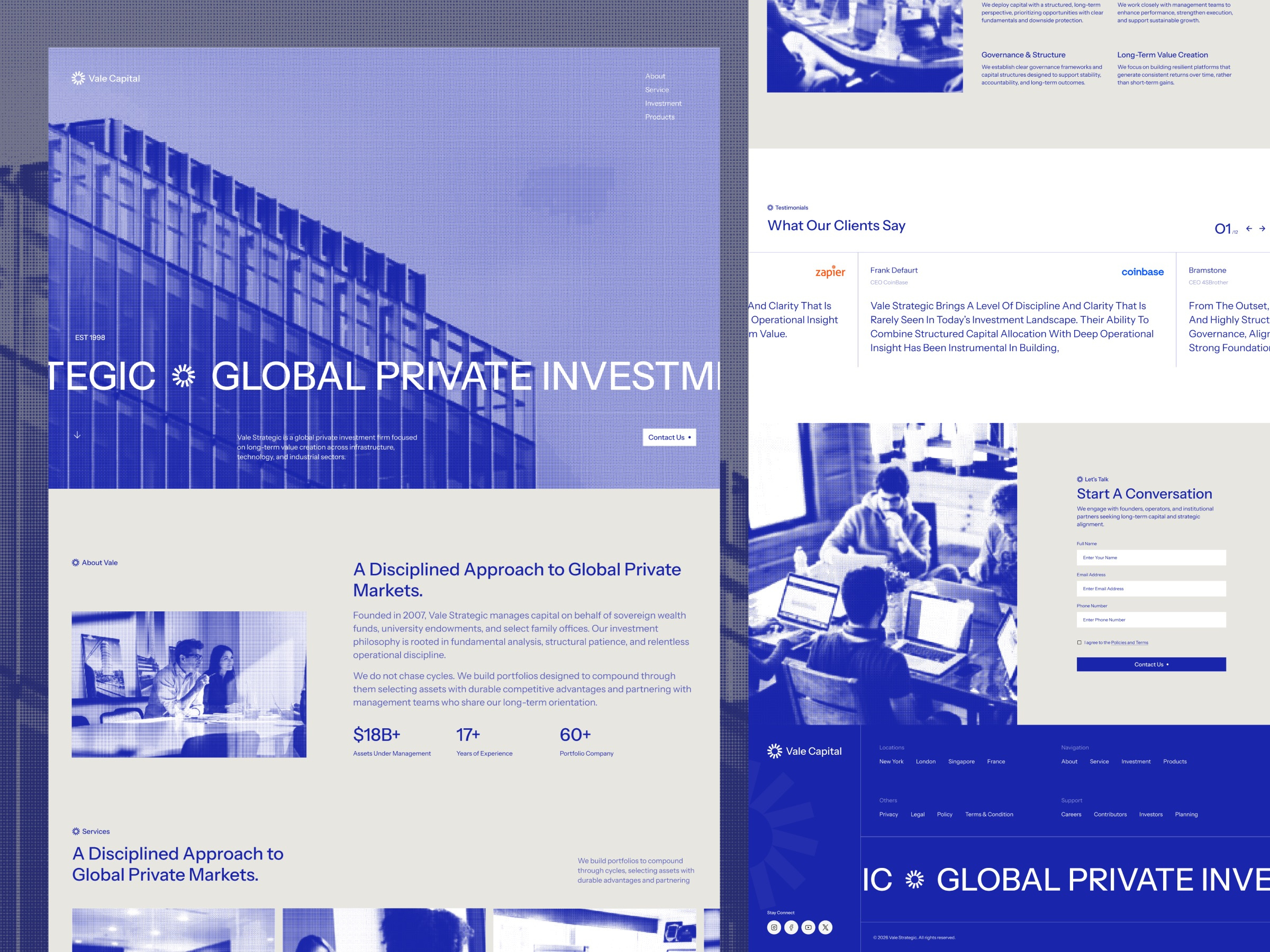 Vale — Professional Private Equity Firm Corporate Website Design branding clean ui clean website corporate website editorial design finance website grid layout investor landing page luxury minimalist modern website portfolio portfolio website private equity ui ui design web design website website design