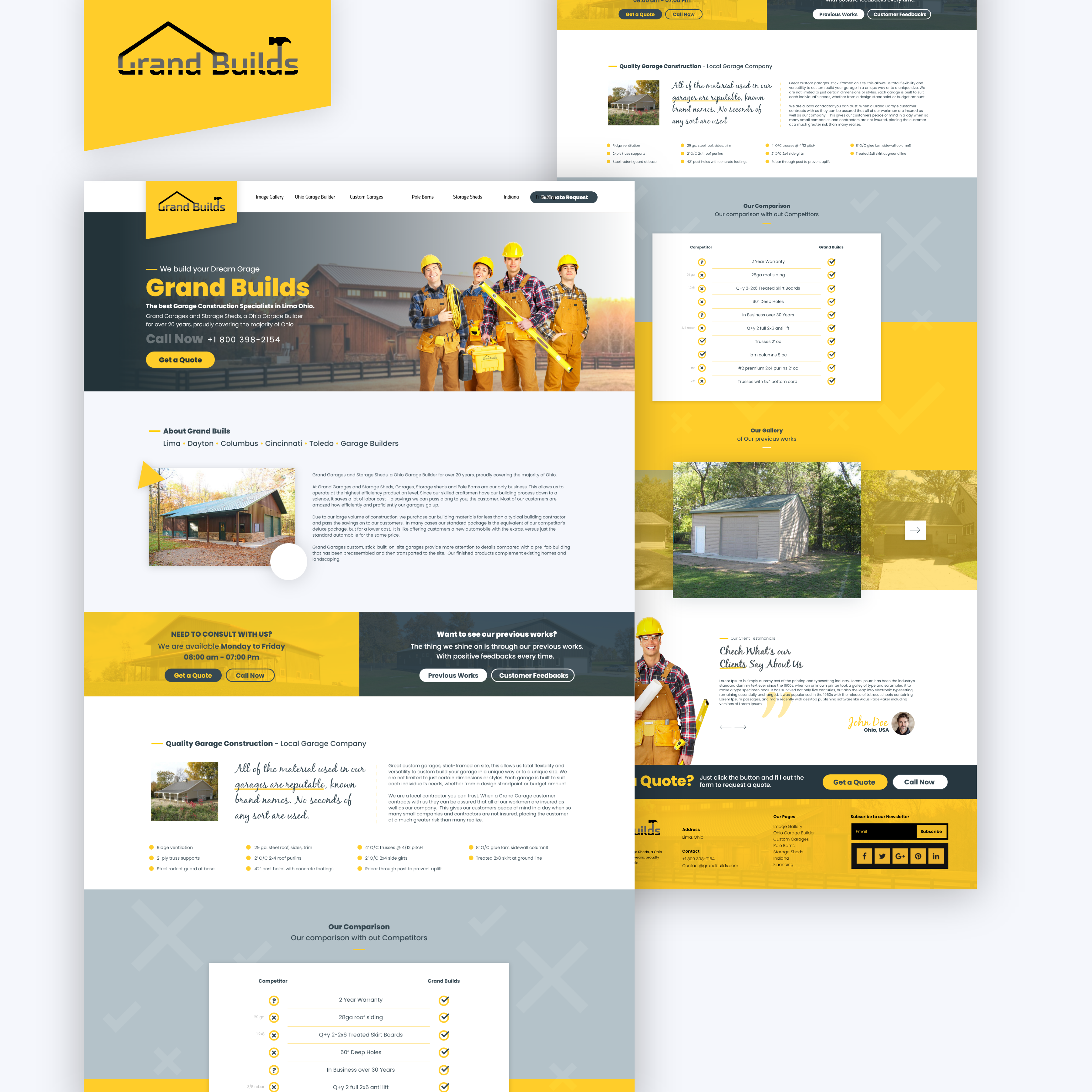 Construction & Builder Services Landing Page architecture builder business clean ui construction contractor corporate engineering figma industrial landing page modern ui real estate service page ui user interface ux web design website design yellow